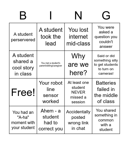 Mbot Bingo Card