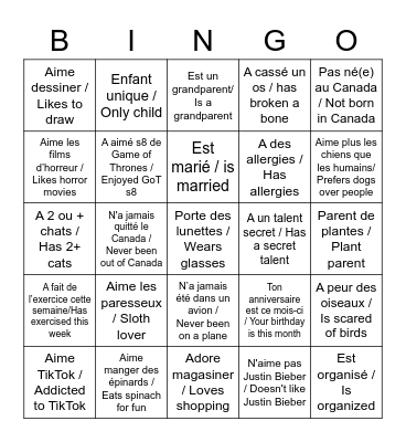 Connectons-nous / Let's Connect! Bingo Card
