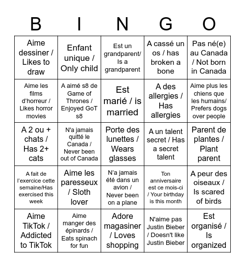 Connectons-nous / Let's Connect! Bingo Card