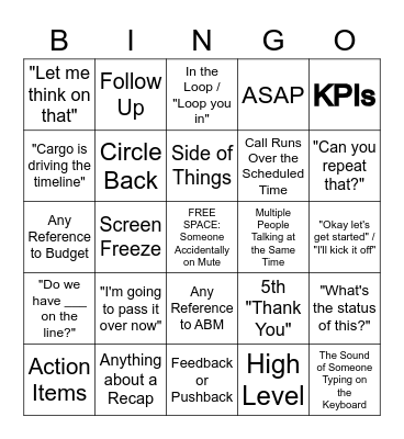 Cargo Conference Call Bingo Card