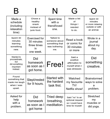 Hats Off For Mental Health Bingo Card