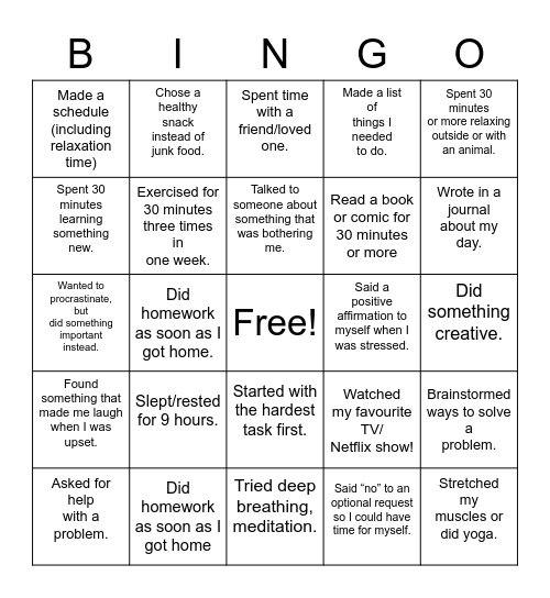 Hats Off For Mental Health Bingo Card