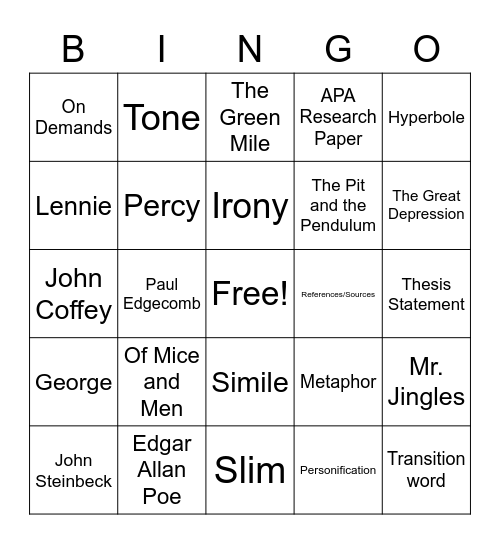 11B Review Bingo Card