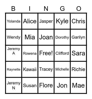 Friends Bingo Card