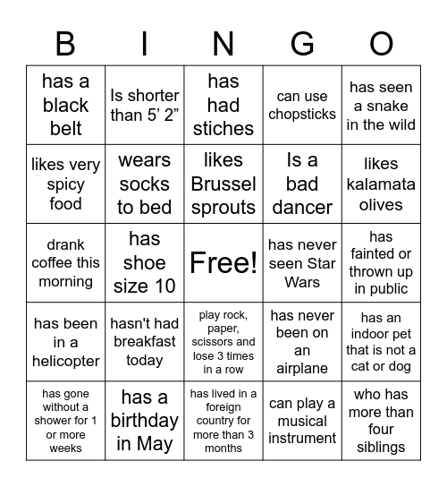 Human Bingo Card