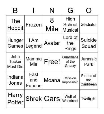 Movie Theme Song Bingo Card