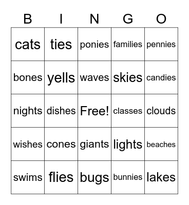Plurals Bingo Card