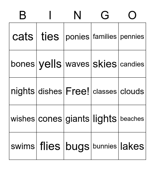Plurals Bingo Card