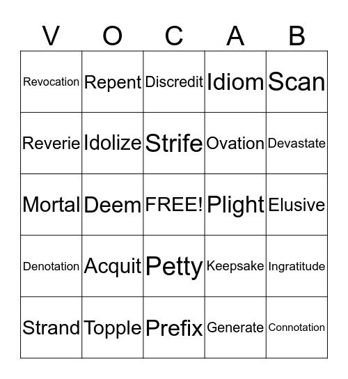 Unit 4 Vocab Bingo Card