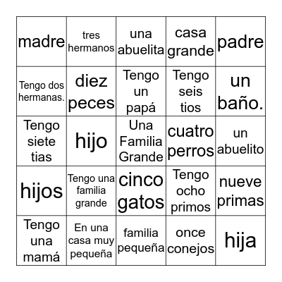Una Familia Grande Bingo Card