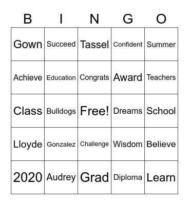 5-May Graduation Bingo Card