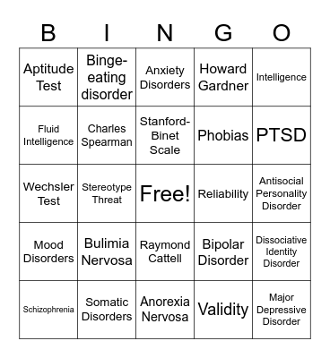 Unit 11 + 12 Vocab Bingo Card