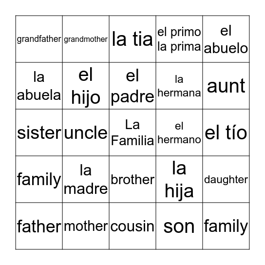 La Familia Bingo Card