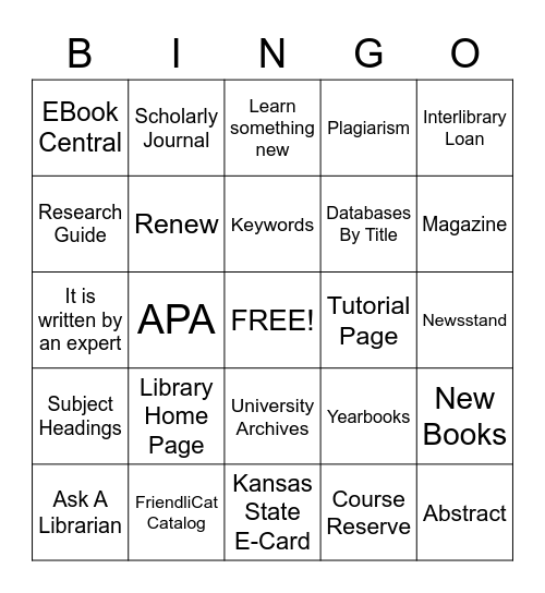 5-May / Library ~ Words Bingo Card