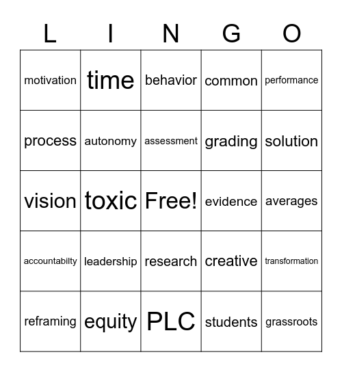 Lingo Bingo Card