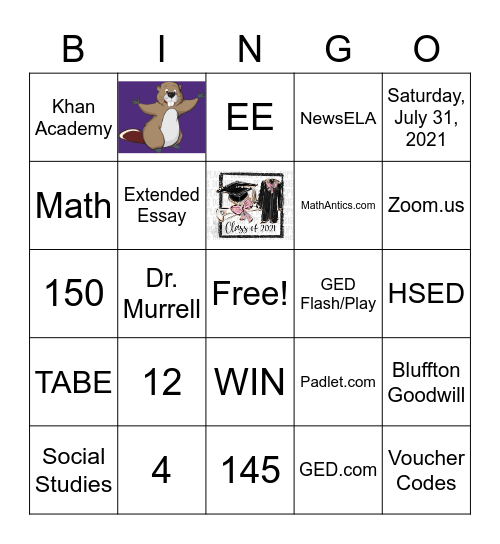 Ms Lewis Adult Education Program Bingo Card