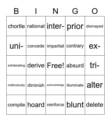 Vocabulary Bingo! Bingo Card