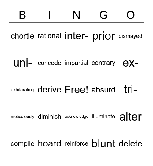 Vocabulary Bingo! Bingo Card