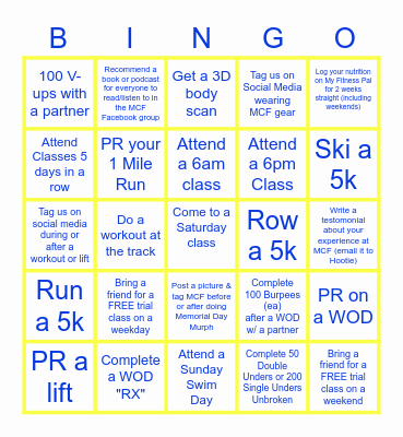 Mountaineer CrossFit BINGO Card