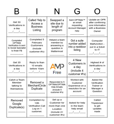 Verification Bingo Card