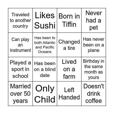 Get to Know a Resident Bingo Card