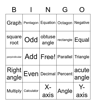 Math Vocabulary Bingo Card