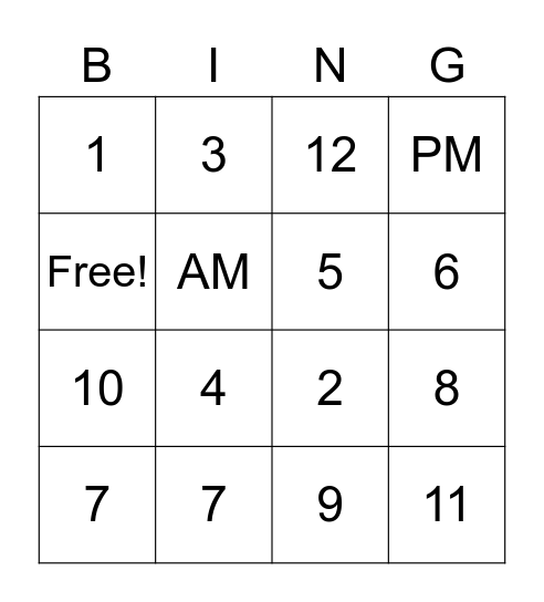 Time - La hora Bingo Card