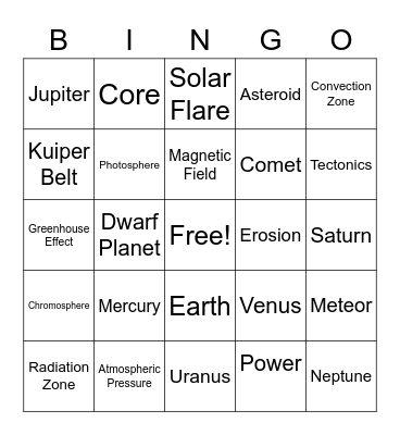 6th Grade Test Vocab Bingo Card