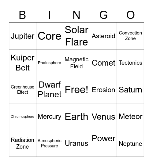 6th Grade Test Vocab Bingo Card