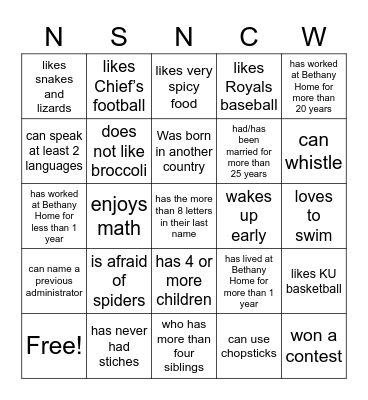 Find Someone Who Bingo Card