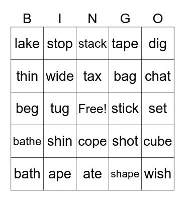 Long & Short Vowels Bingo Card