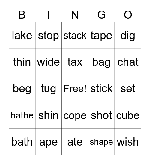 Long & Short Vowels Bingo Card