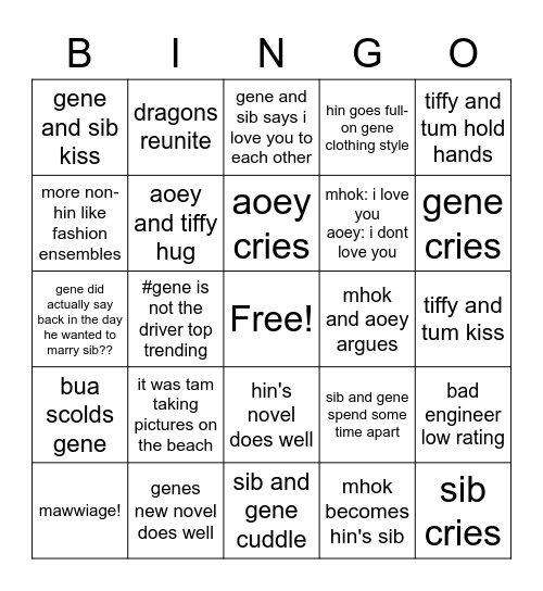 Lovely Writer episode 11 and 12 (finale) Bingo Card