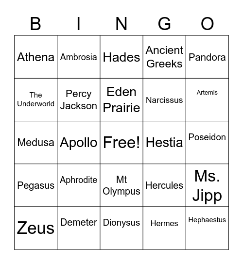 Greek Mythology Bingo Card