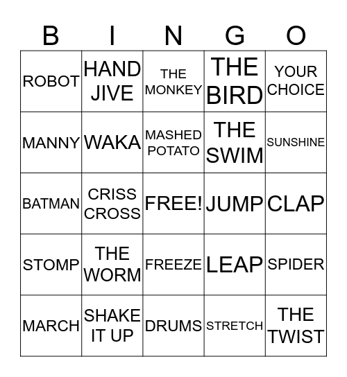 DANCE Bingo Card