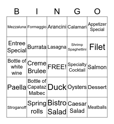 Rustic Kitchen Bingo Card