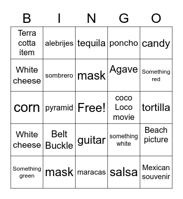 Cinco de Mayo Bingo Scavenger Hunt Bingo Card