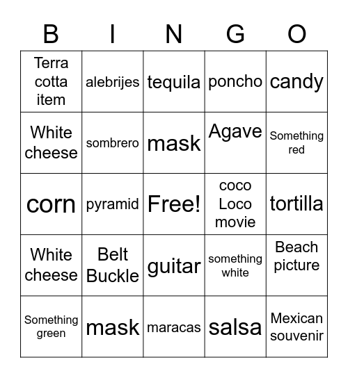 Cinco de Mayo Bingo Scavenger Hunt Bingo Card