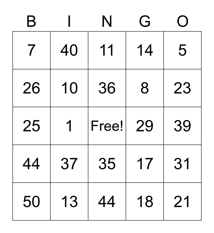 BINGO CON JUST Bingo Card