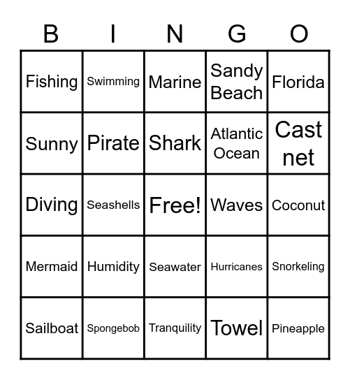 Tropical Themed BINGO Card