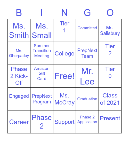 PrepNext BINGO Card