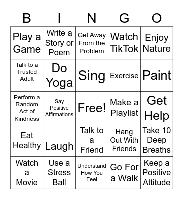 Coping Skills Bingo Card