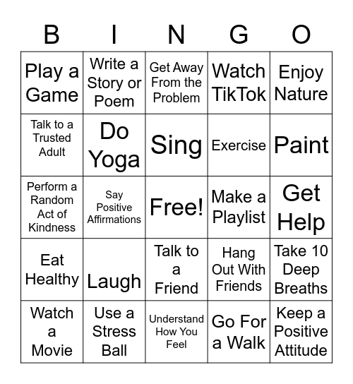 Coping Skills Bingo Card