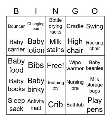 Brianna's Baby Bingo Card