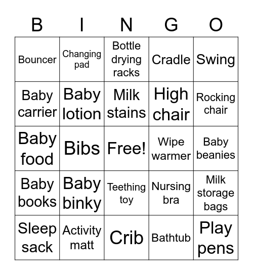 Brianna's Baby Bingo Card