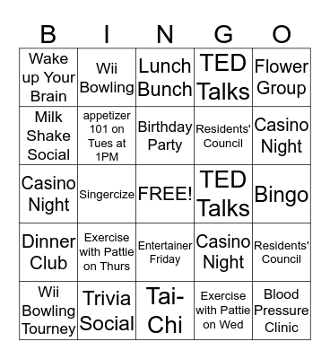 Activity Bingo Card