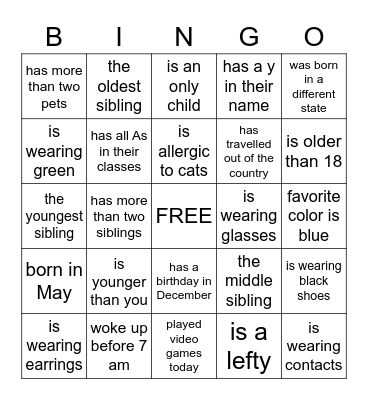 PEOPLE BINGO Card