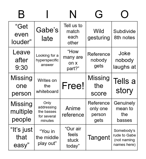 Trombone Choir 😔 Bingo Card