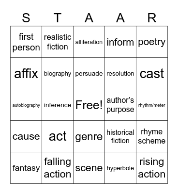 STAAR Bingo Card