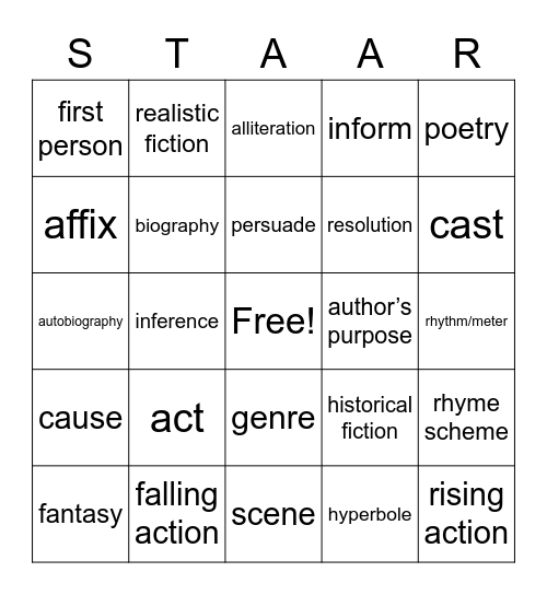 STAAR Bingo Card